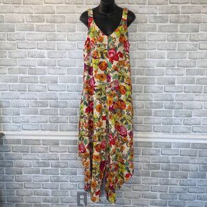 Ivy Street Vibrant Floral Jumper Romper Wide Leg Beach Resort Dopamine M